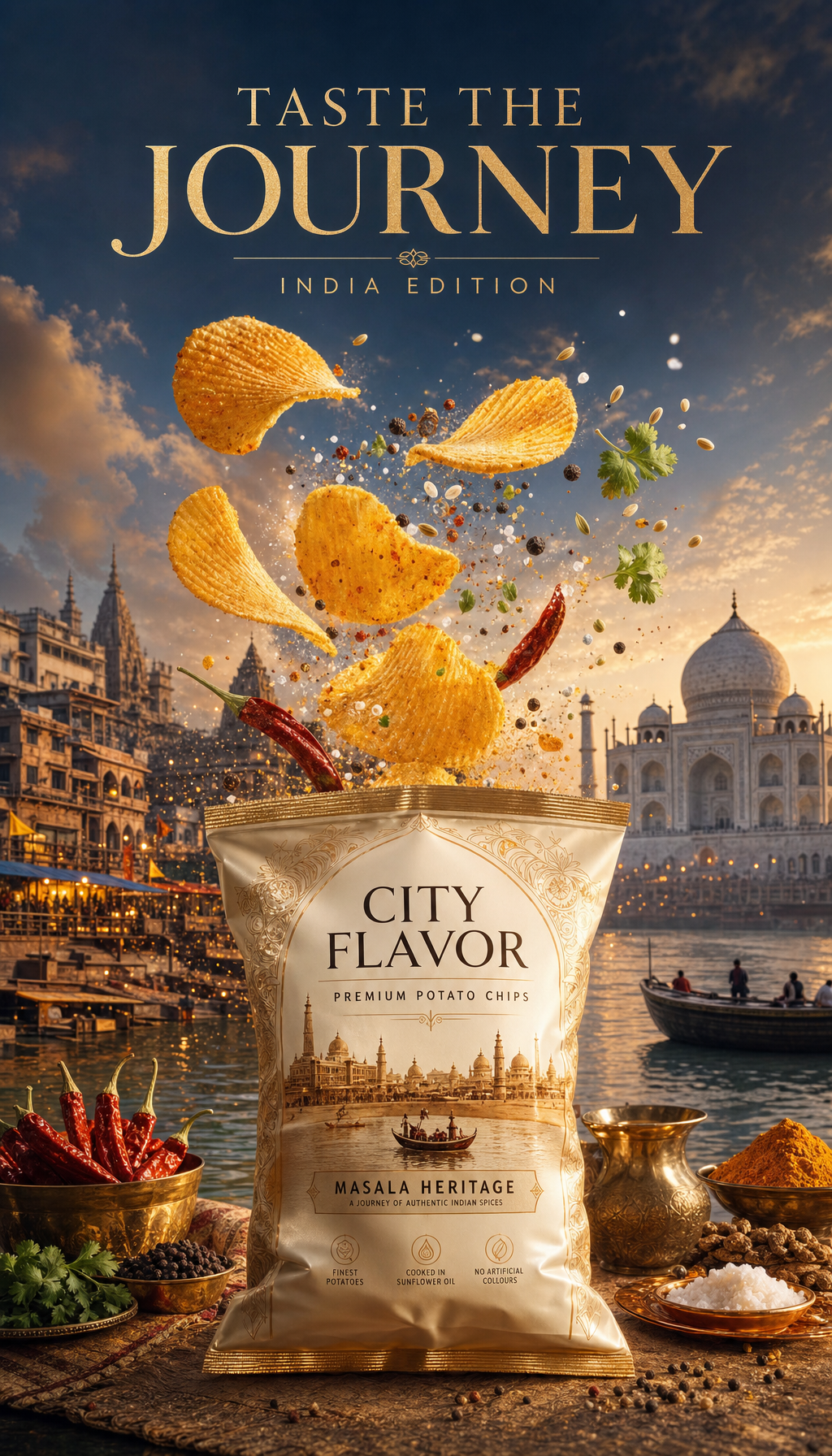 Ultra-detailed premium travel-food advertisement poster...